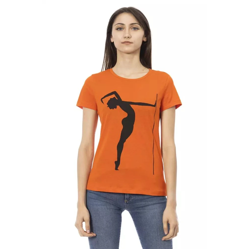 Trussardi Women's Orange Elegant Round Neck Tee With Front Print - T-Shirts - Xl- Tops