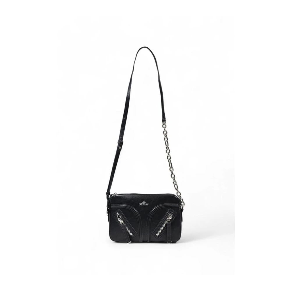 Replay Moderne Zwarte Polyester Handtas Black Dames
