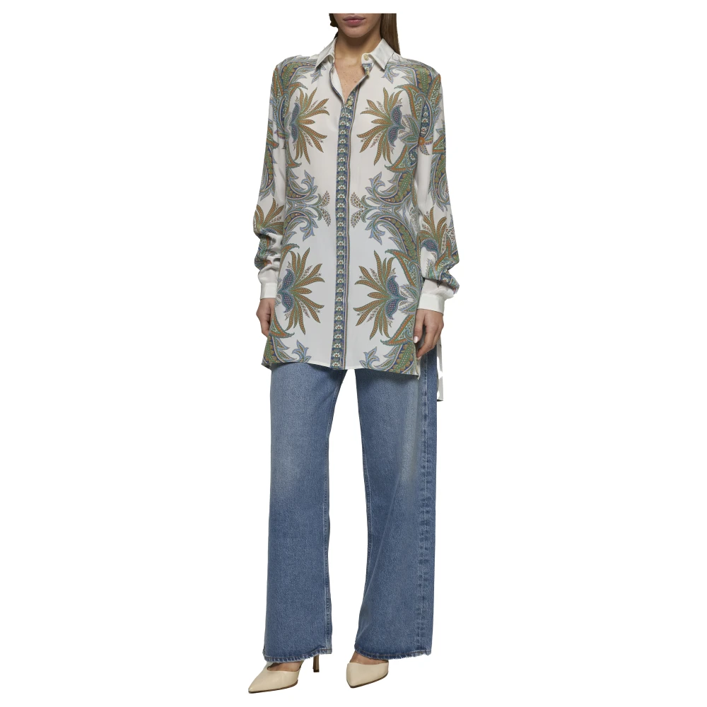 ETRO Bloemen Paisley Print Zijden Overhemd Multicolor Dames