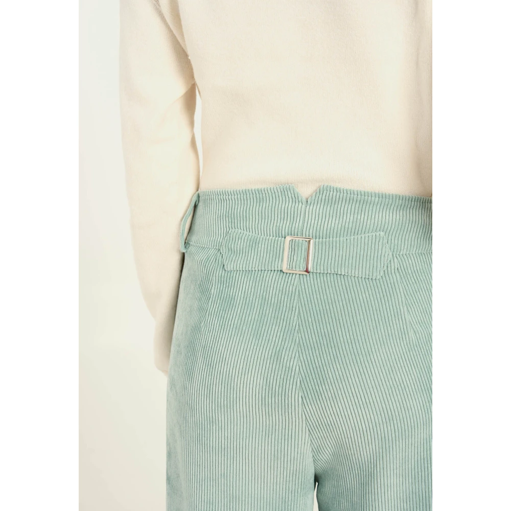 Vicario Cinque Corduroy Palazzo Trousers with American Pockets Green Dames