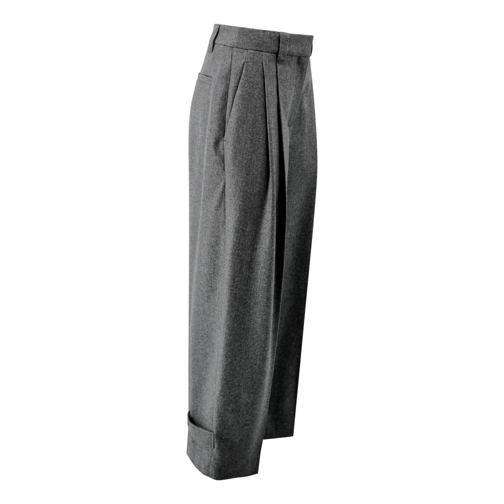 BRUNELLO CUCINELLI Grijze Wol Geplooide Broek Gray Dames