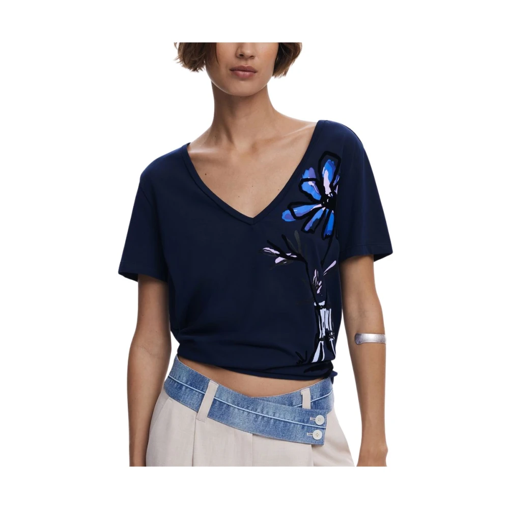 Desigual Women's Blue T-Shirts, L, Cotton T-Shirt Chic Dumas
