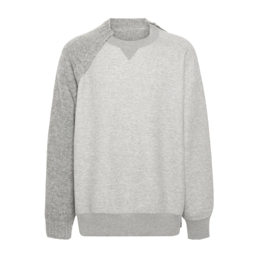 Sacai Grijze Wollen Crew Neck Sweater Gray Heren