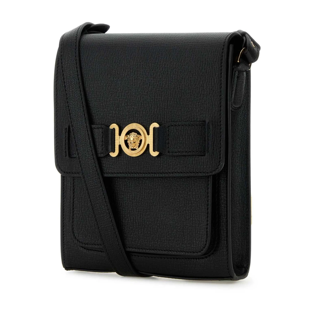 Versace Stijlvolle Zwarte Leren Crossbody Tas Black Heren