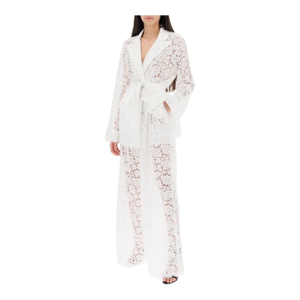 Dolce & Gabbana Kant Pyjama Shirt met Zelfbindende Riem White Dames