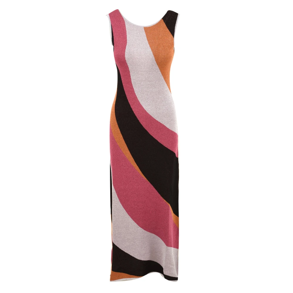 Akep Vrouw Multicolor Kleedjes Dames, Veelkleurig, S, Jacquard Waves Lange Jurk
