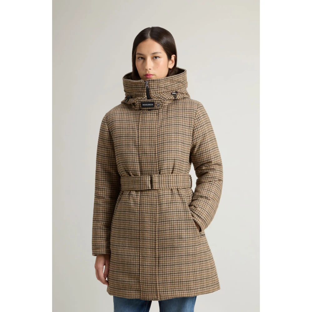 Woolrich Groene Pied De Poule Parka Jas Brown Dames