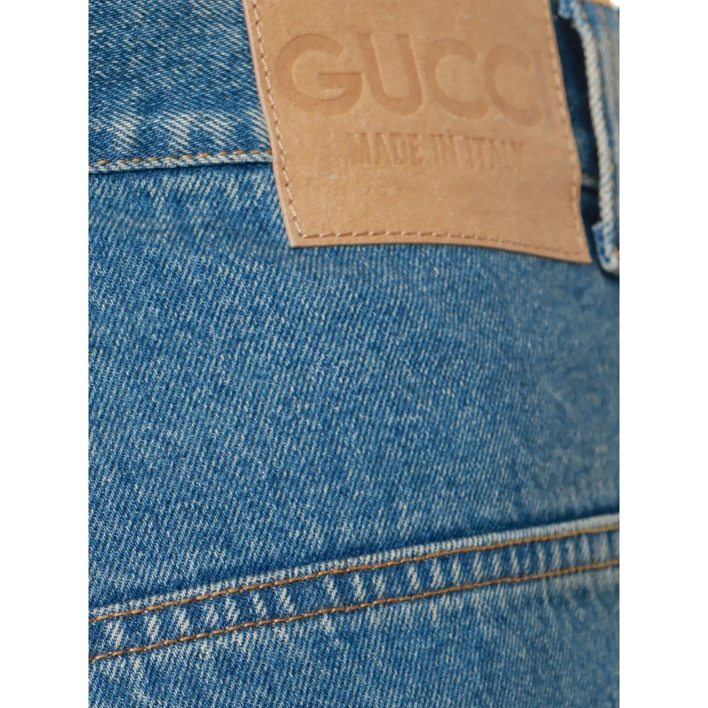 Gucci Blauwe Wide Leg Jeans Met Raffelrand Blue Heren