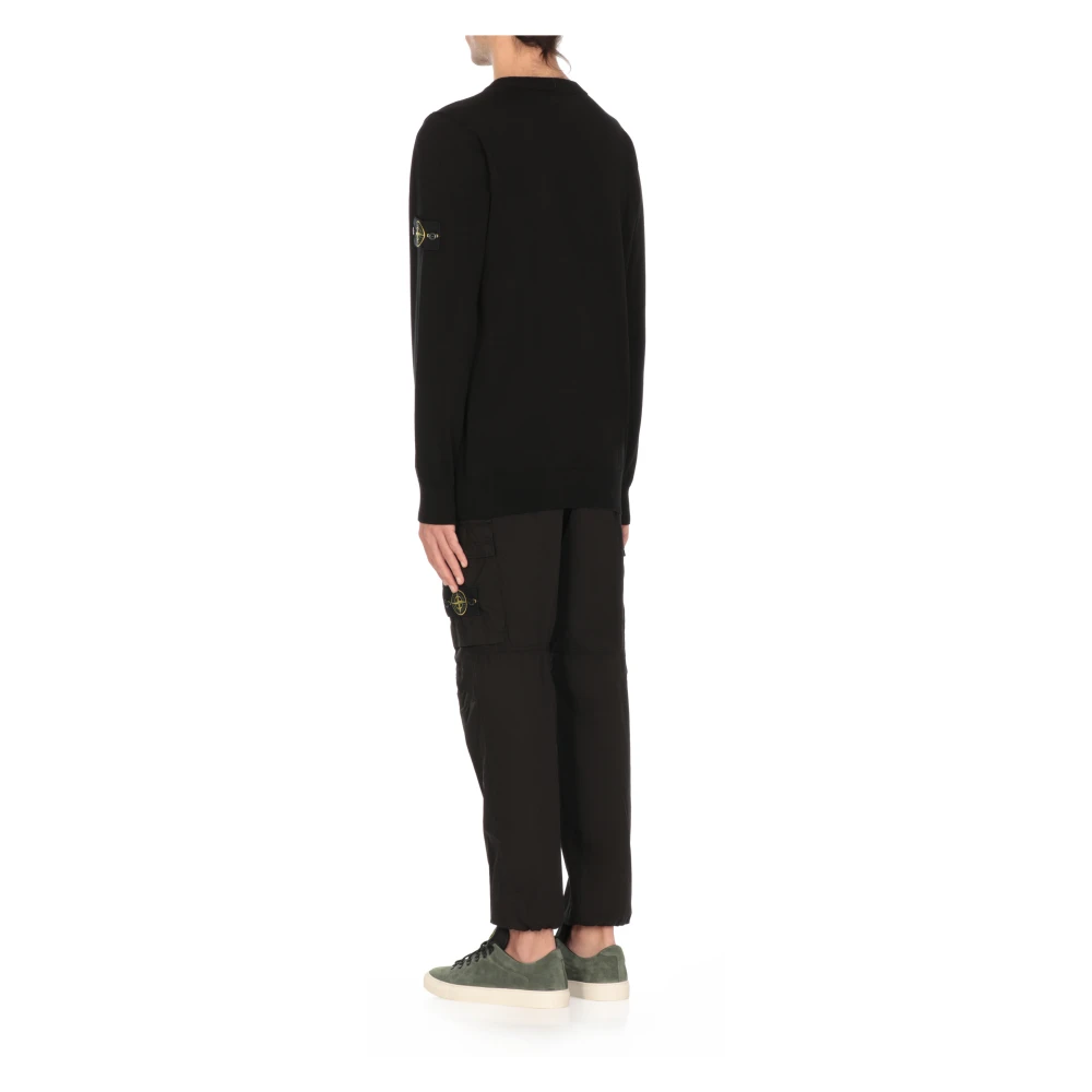 Stone Island Zwarte Katoenen Trui met Logopatch Black Heren