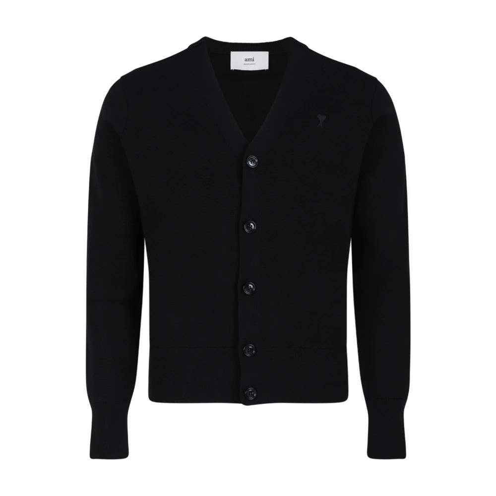Ami Paris Men's Black Cardigans, S, Wool Cardigan