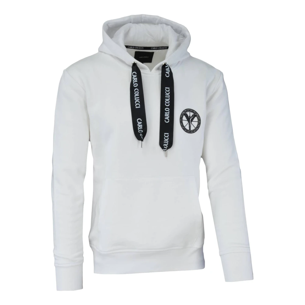 Carlo colucci Klassieke Vrijetijds Hoodie met Logo Detail White Heren