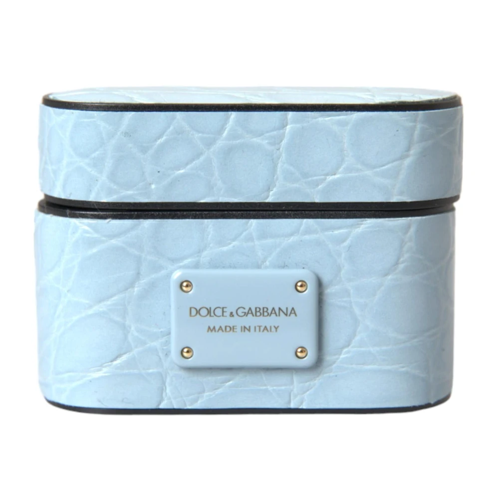Dolce & Gabbana Metalen Logo Airpods Hoes Lichtblauw Blue Dames
