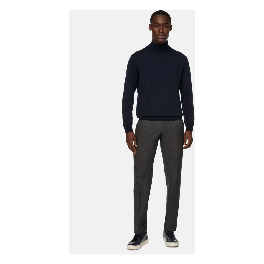 Boggi Milano Merino wollen trui met polokraag Blue Heren
