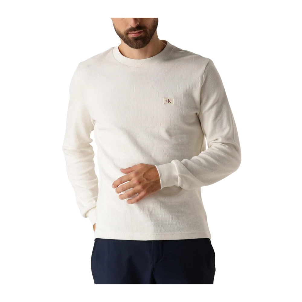 Calvin Klein Witte Wafel LS Tee voor Mannen White Heren