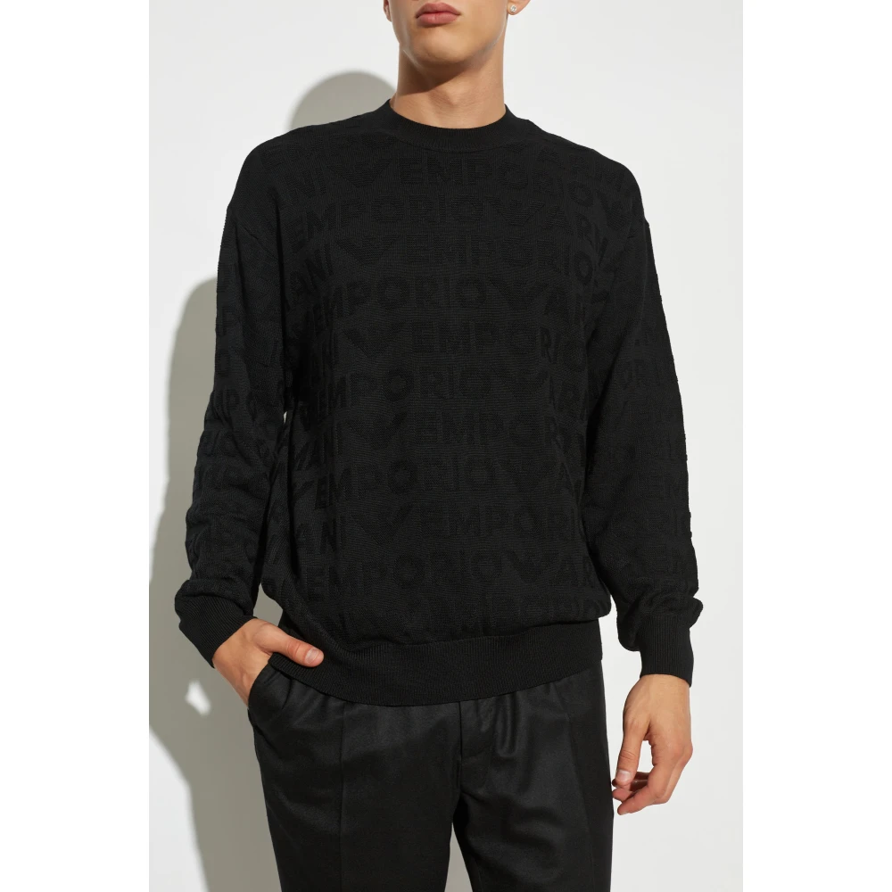 Emporio Armani Wollen trui met monogram Black Heren