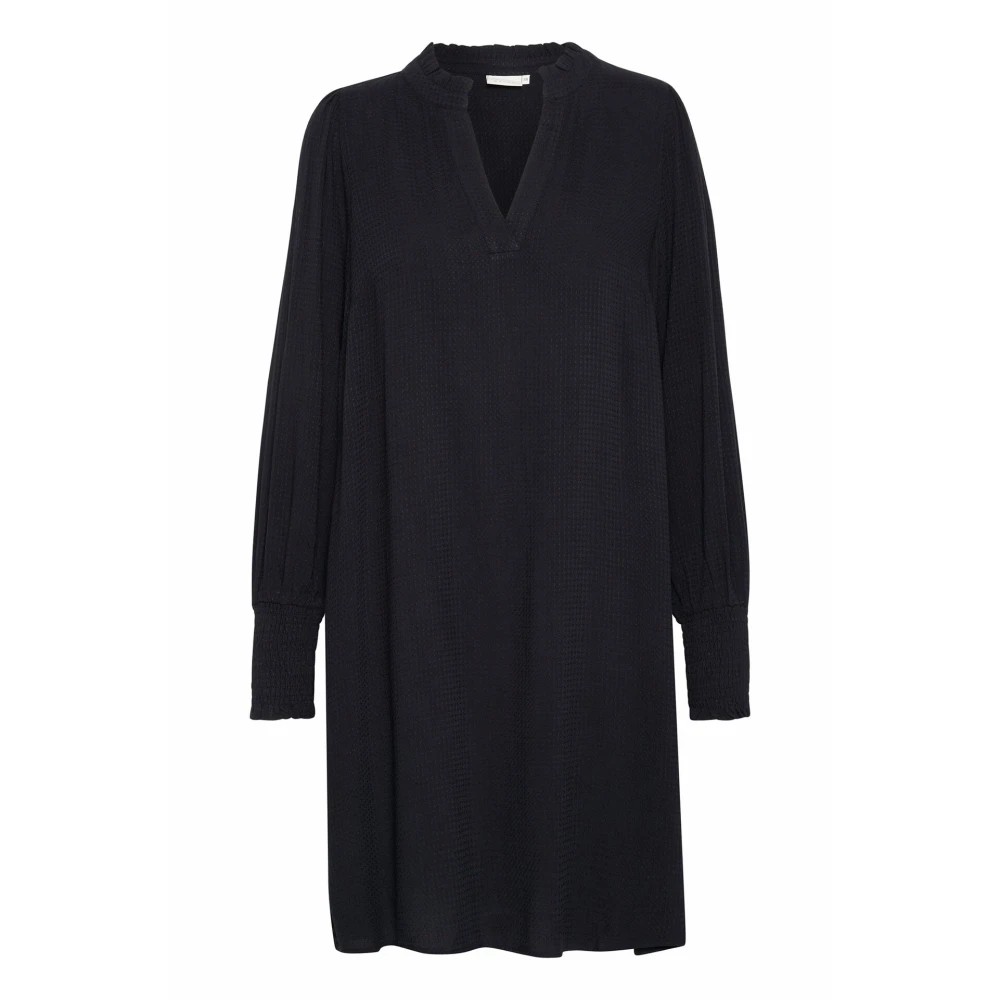 Kaffe Zwart Diep Jurk met Smock Manchetten Black Dames