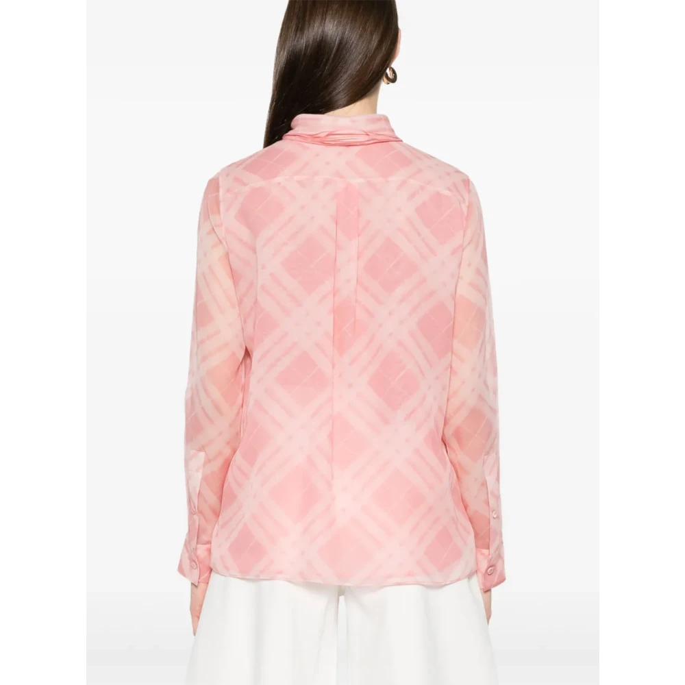 Burberry Roze Zijden Check Neck Blouse Pink Dames