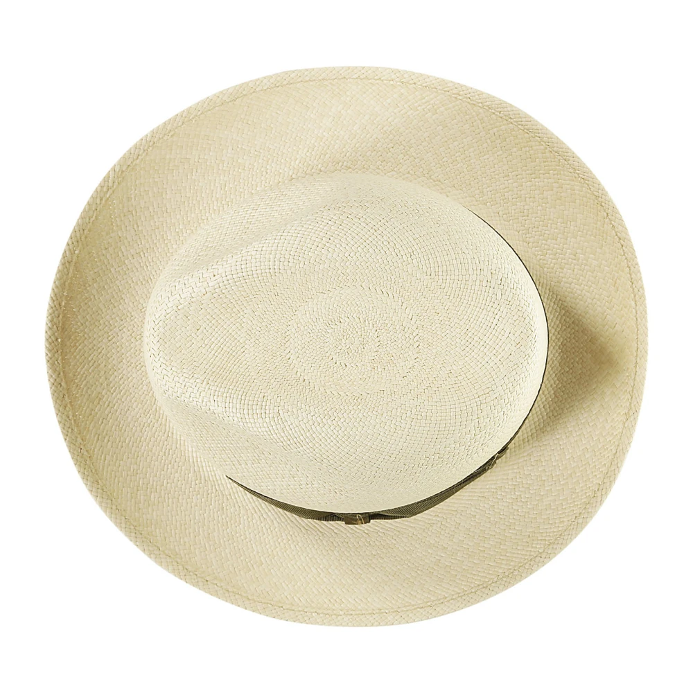 Borsalino Witte Stro Panama Hoed met Logo Beige Heren