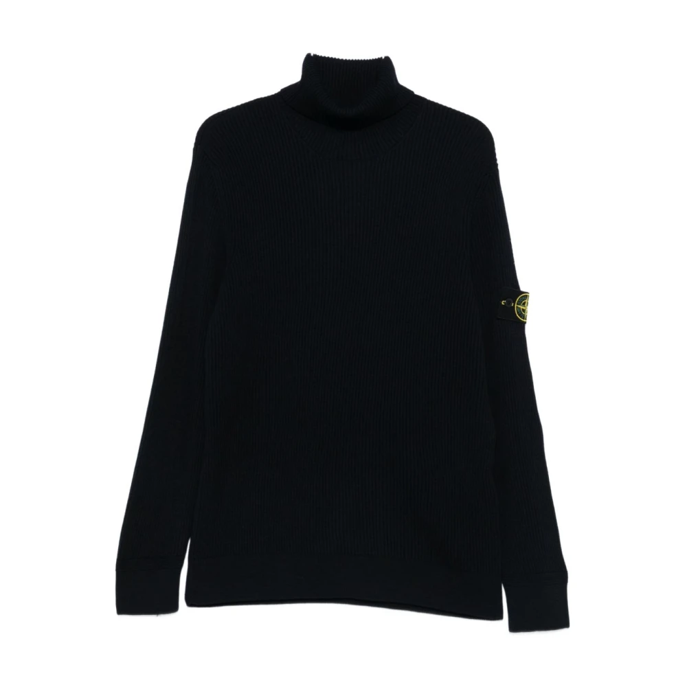 Stone Island Men's Blue Ribbed Wool Turtleneck Jumper - Turtlenecks - 2XL - Knitwear