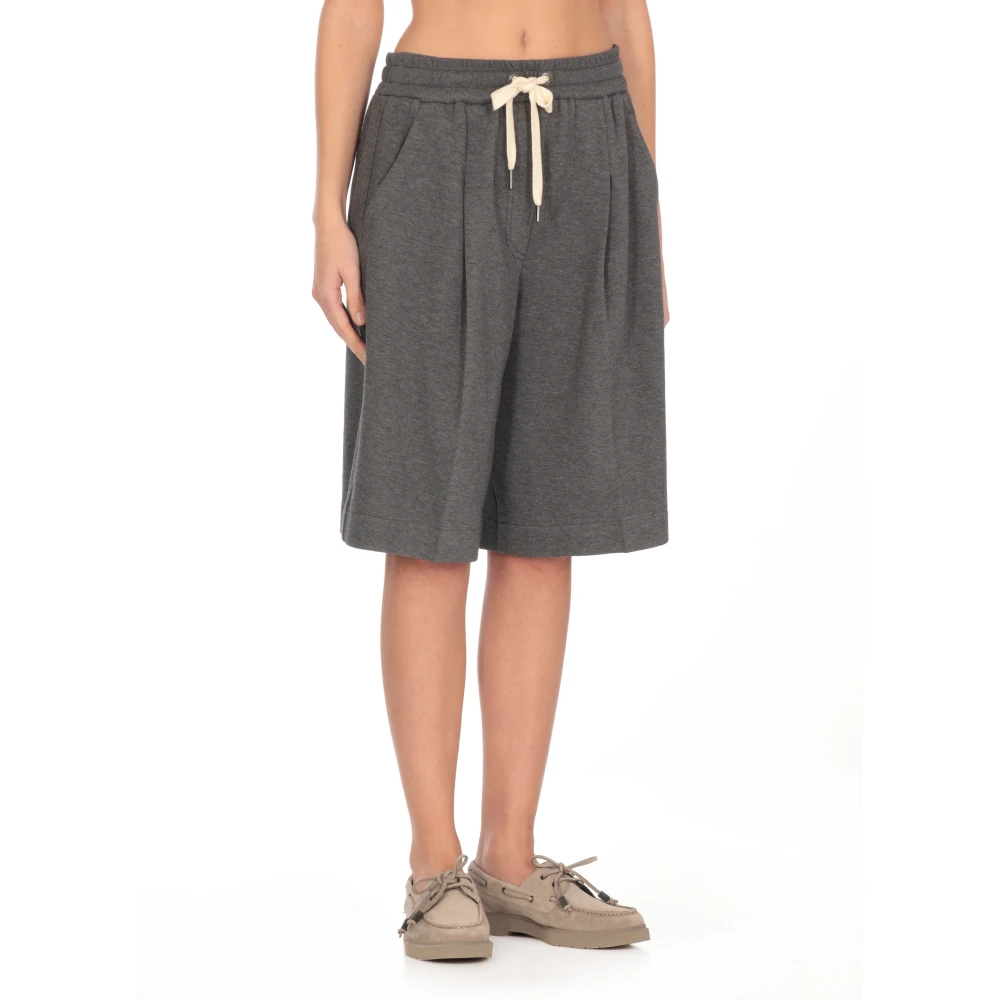 BRUNELLO CUCINELLI Grijze Katoenen Bermuda Shorts Elastische Taille Gray Dames