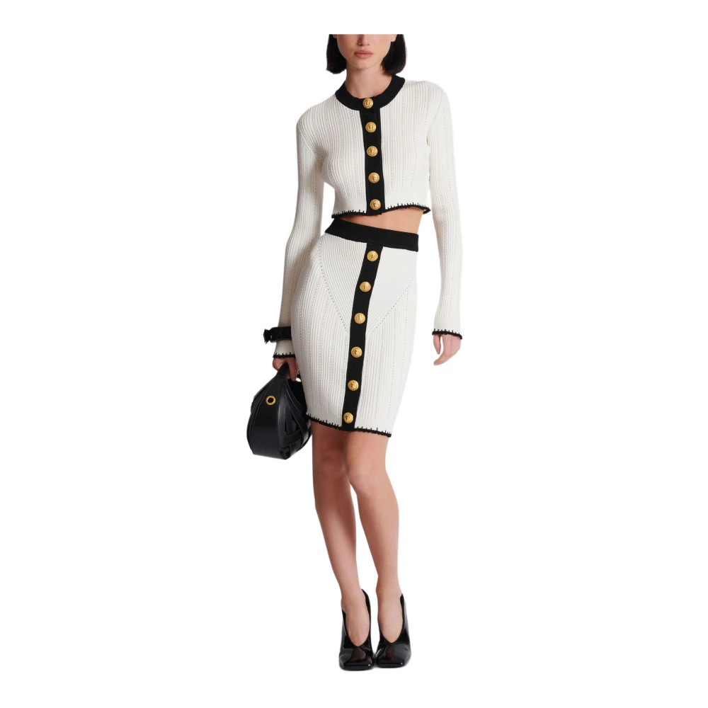 Balmain Gebreide Rok met Knopen White Dames