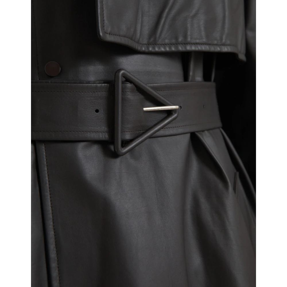 Bottega Veneta Zwarte Waterdichte Leren Trenchcoat Jas Black Heren