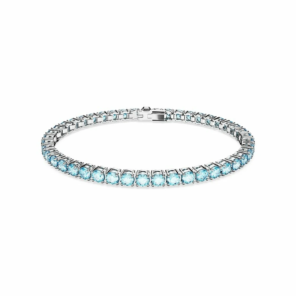Swarovski Unisex Blue Matrix Tennis Bracelet, Round Cut, Rhodium Plated - Image 3
