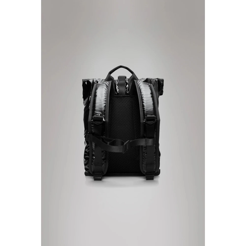 Rains Zwarte Technische Rugzak Rolltop Compressiesysteem Black Unisex