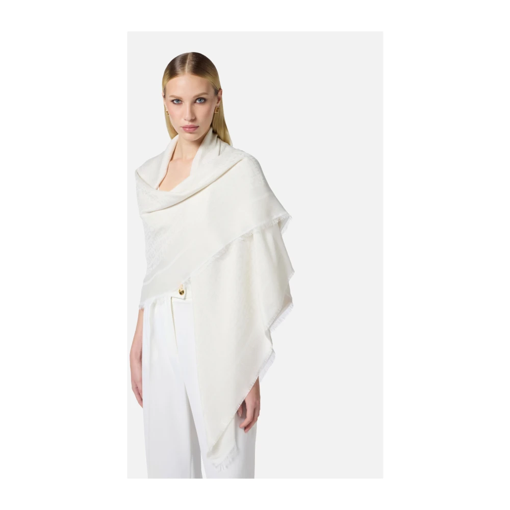 Elisabetta Franchi Lurex Jacquard Pashmina met franje randen White Dames