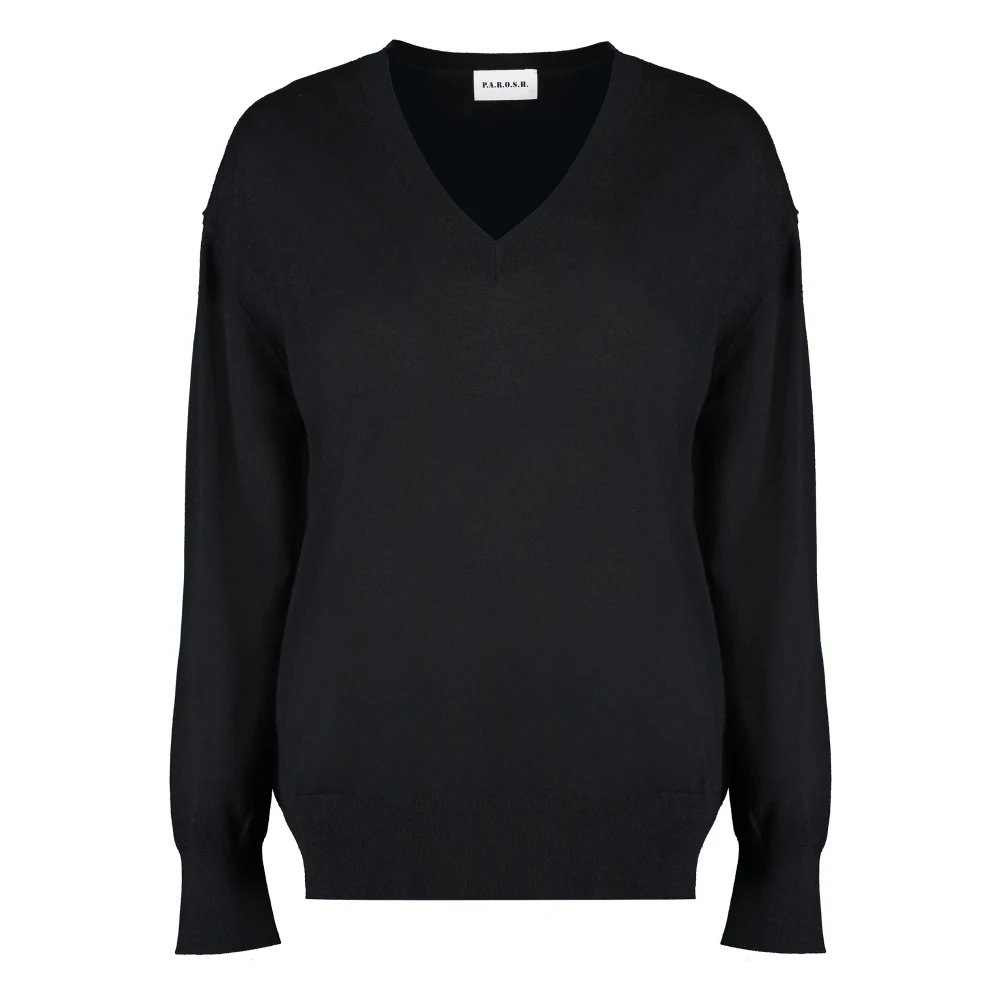 P.a.r.o.s.h. Geribbelde Cashmere V-hals Trui Black Dames