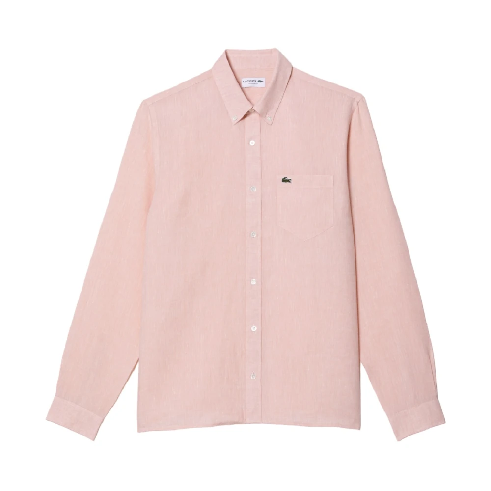 Lacoste Men's Pink Casual Shirts,, Linen Shirt With Mother-Of-Pearl Buttons 2XL