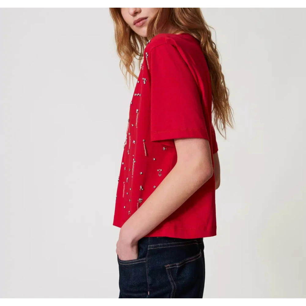 Twinset Cropped T-shirt met borduurwerk Red Dames
