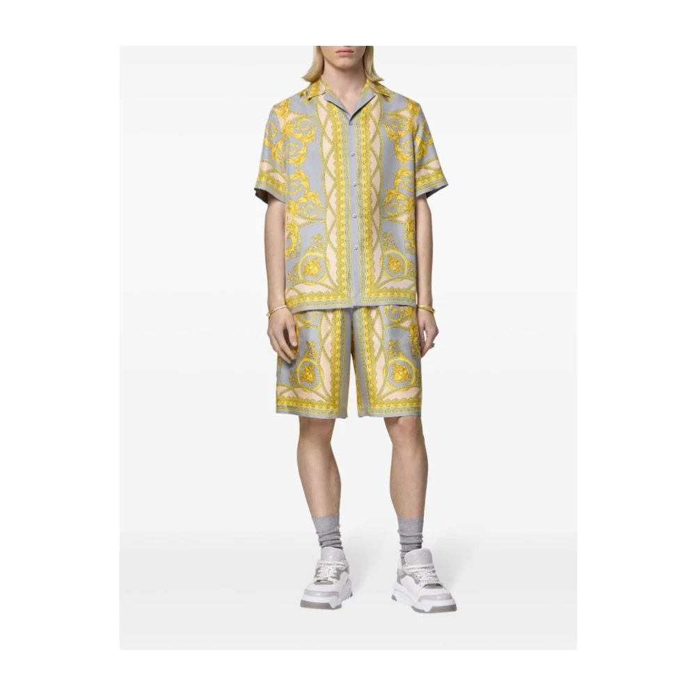 Versace Barokpatroon zijden overhemd grijs goud Multicolor Heren