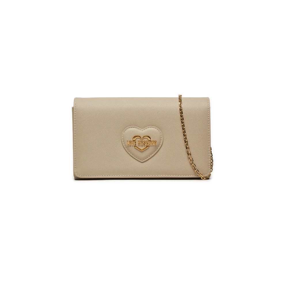 Love Moschino Hart Clutch Tas met Gouden Logo Beige Dames