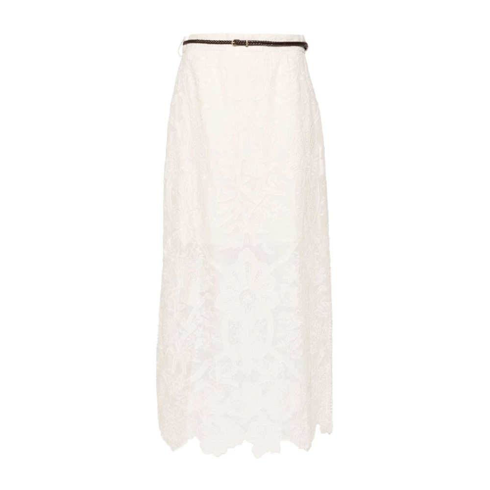 Zimmermann Women's Beige Ottie Embroidered Midi Skirt - Maxi Skirts - M - Skirts