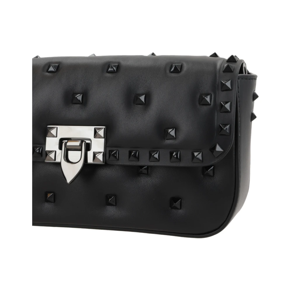 Valentino Garavani Zwarte leren studs schoudertas Black Dames