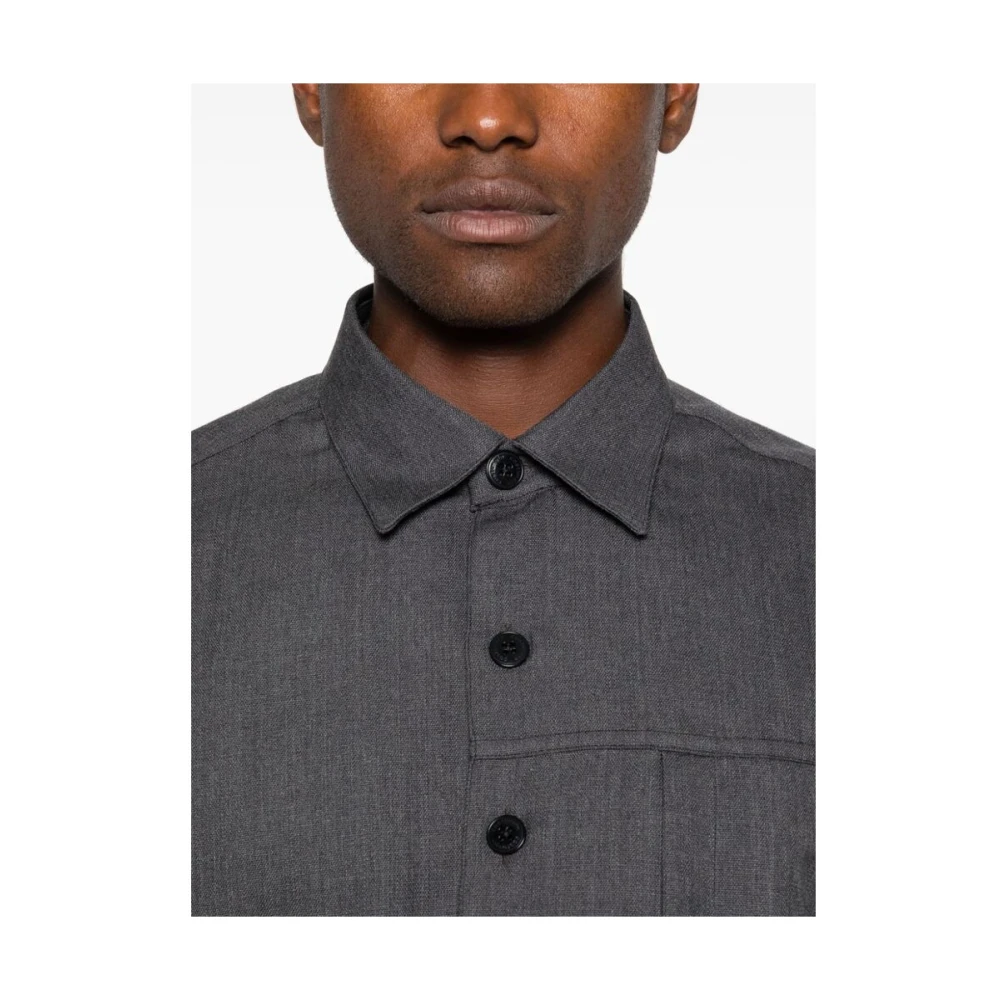 Costumein Grijze Wol Knoopshirt Gray Heren