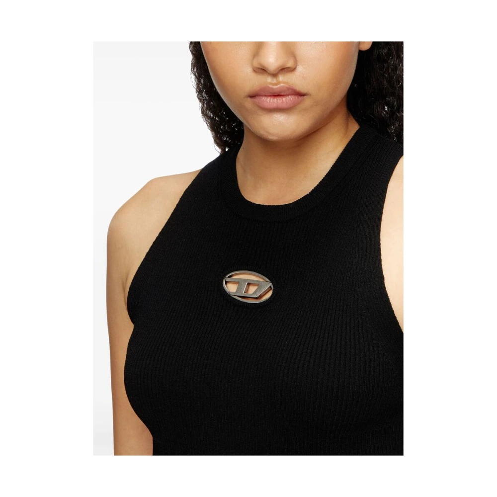 Diesel Zwarte Geribbelde Crew Neck Mouwloze Sweater Black Dames