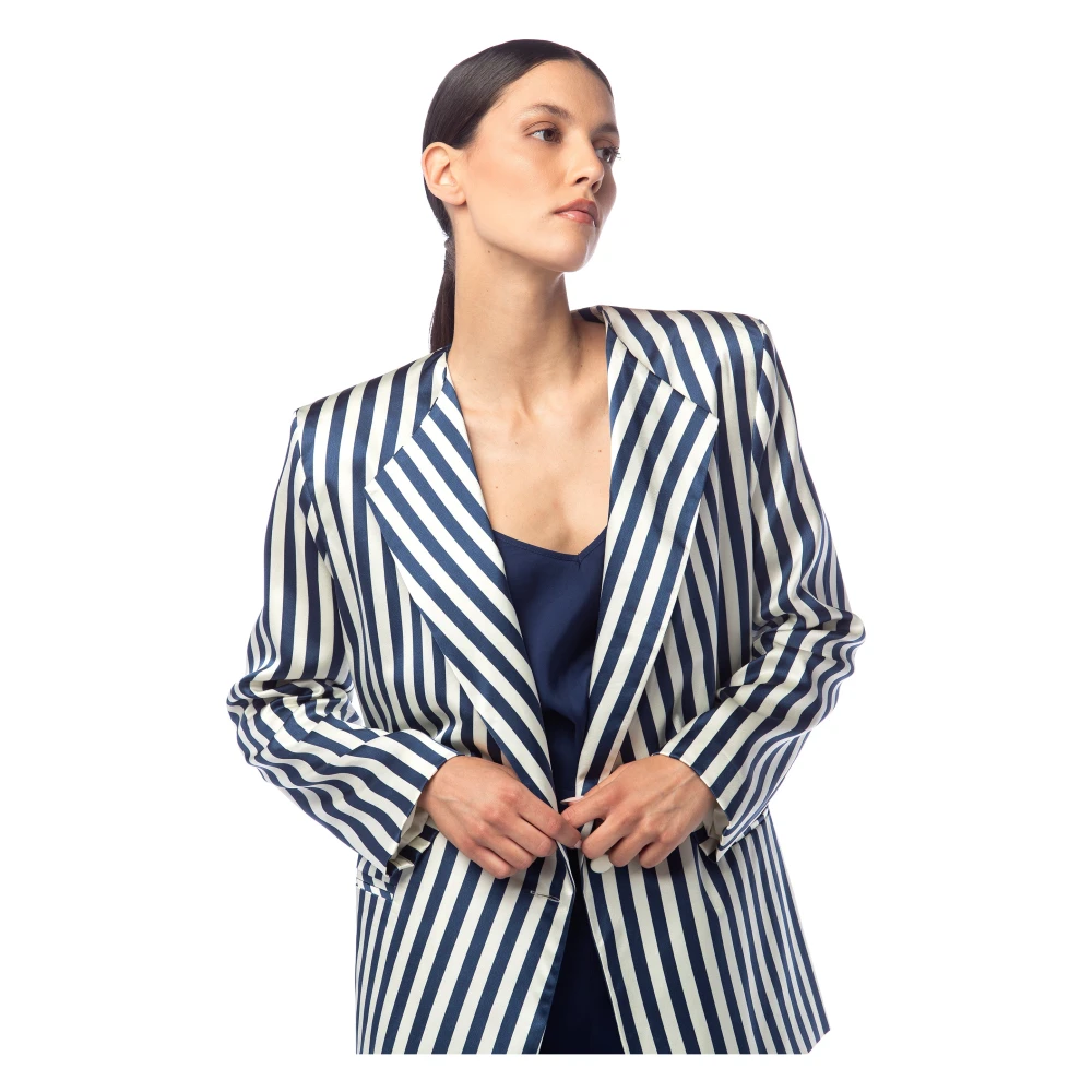 MVP wardrobe Elegante Rechte Pijp Viscose Broek Blue Dames