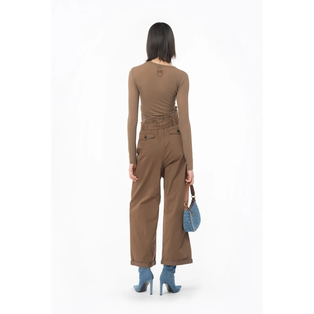 pinko Wijde Rechte Pijp Katoenen Broek Brown Dames