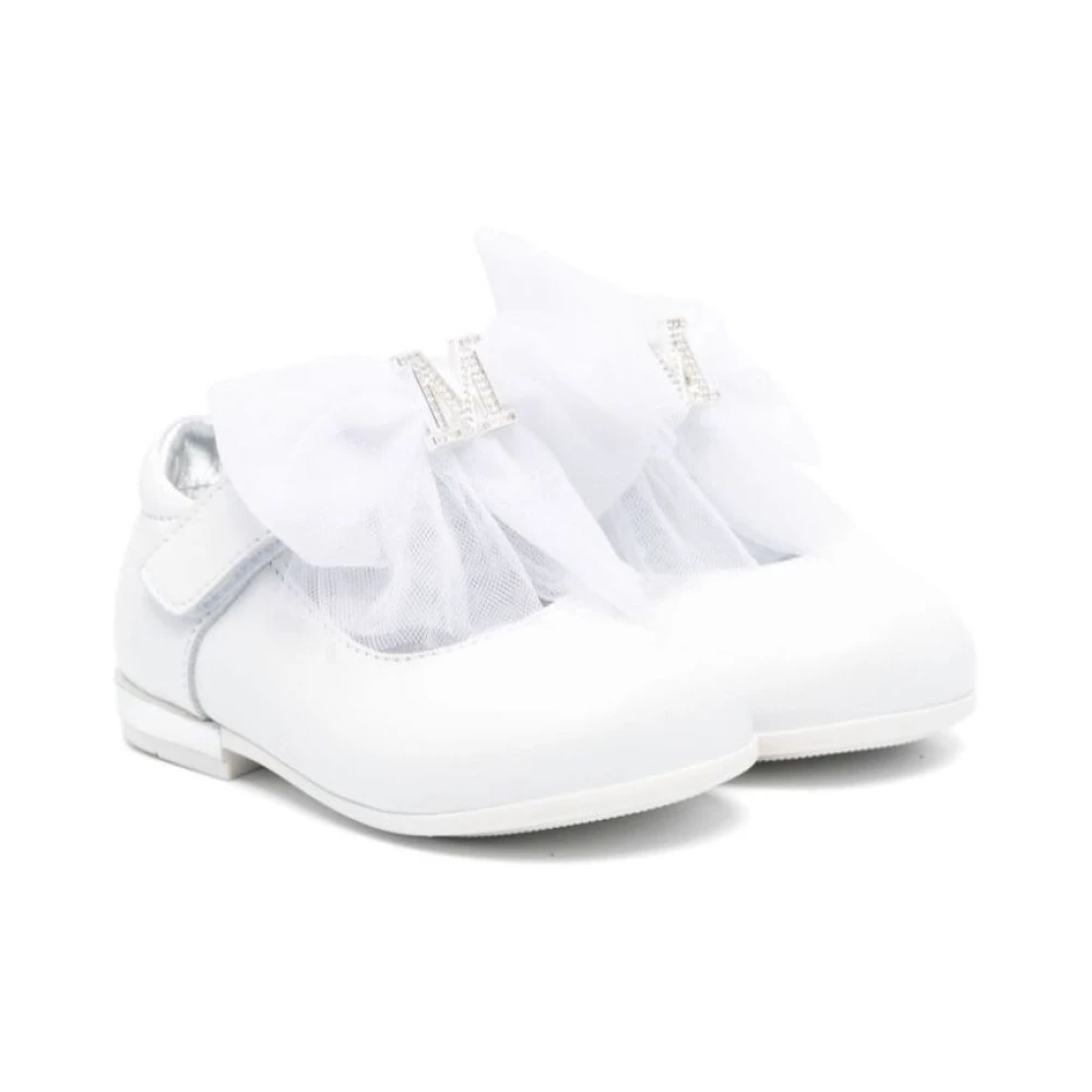 Monnalisa Vita Ballerina Platta Skor med Logo Strass White, Flicka