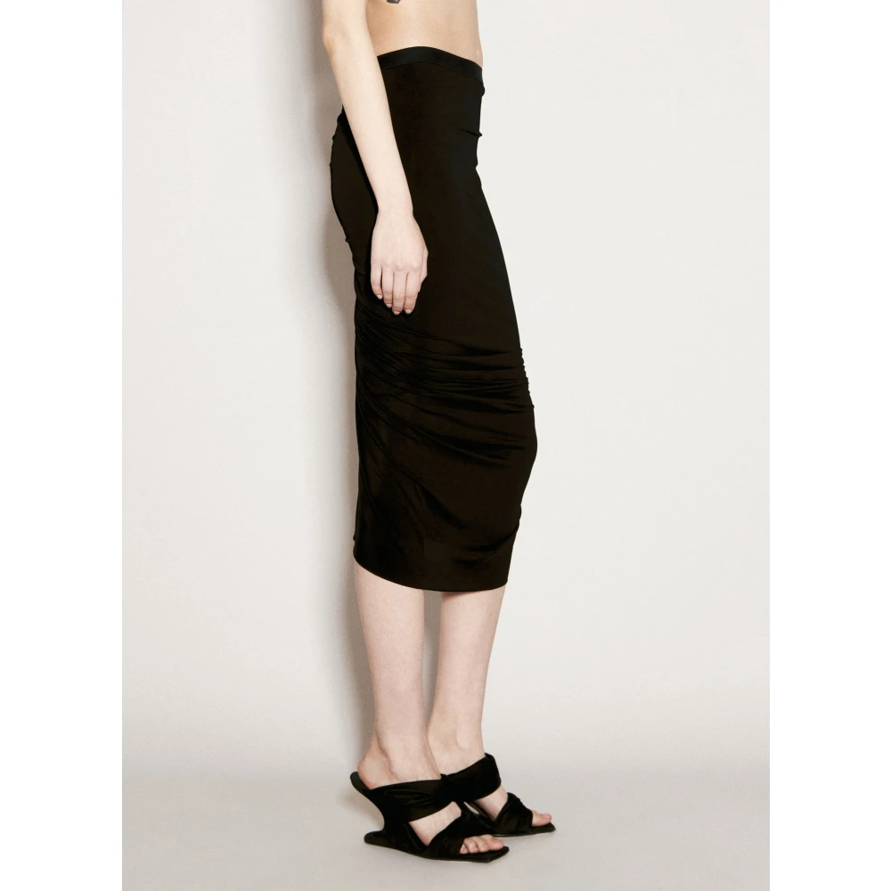 Rick Owens Shrimp Ruched Midi Rok Black Dames