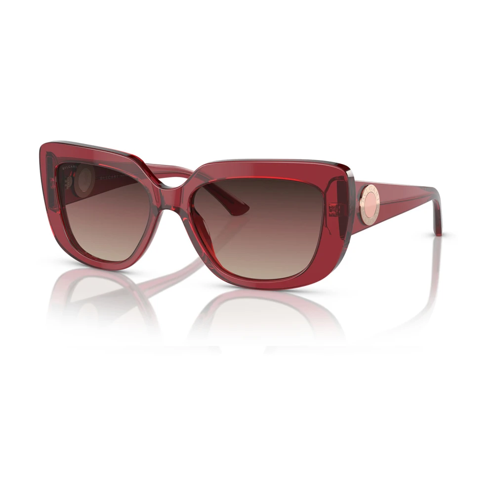 Unike Rektangulære Solbriller med Rød Transparent Ramme og Gradient Lilla Linser