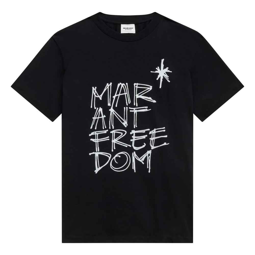 Isabel Marant Étoile Bedrukt Katoenen T-Shirt Ronde Hals Korte Mouw Black Dames