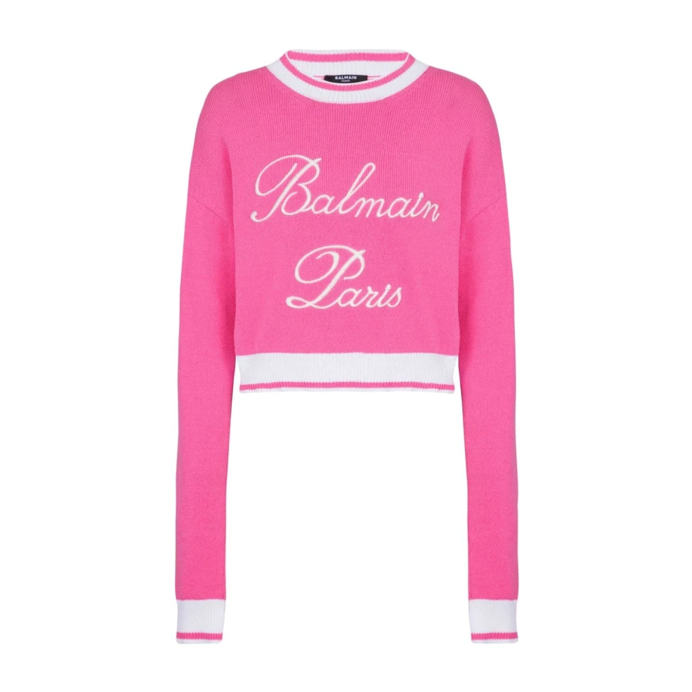 Balmain Roze Gebreide Logo Trui Pink Dames