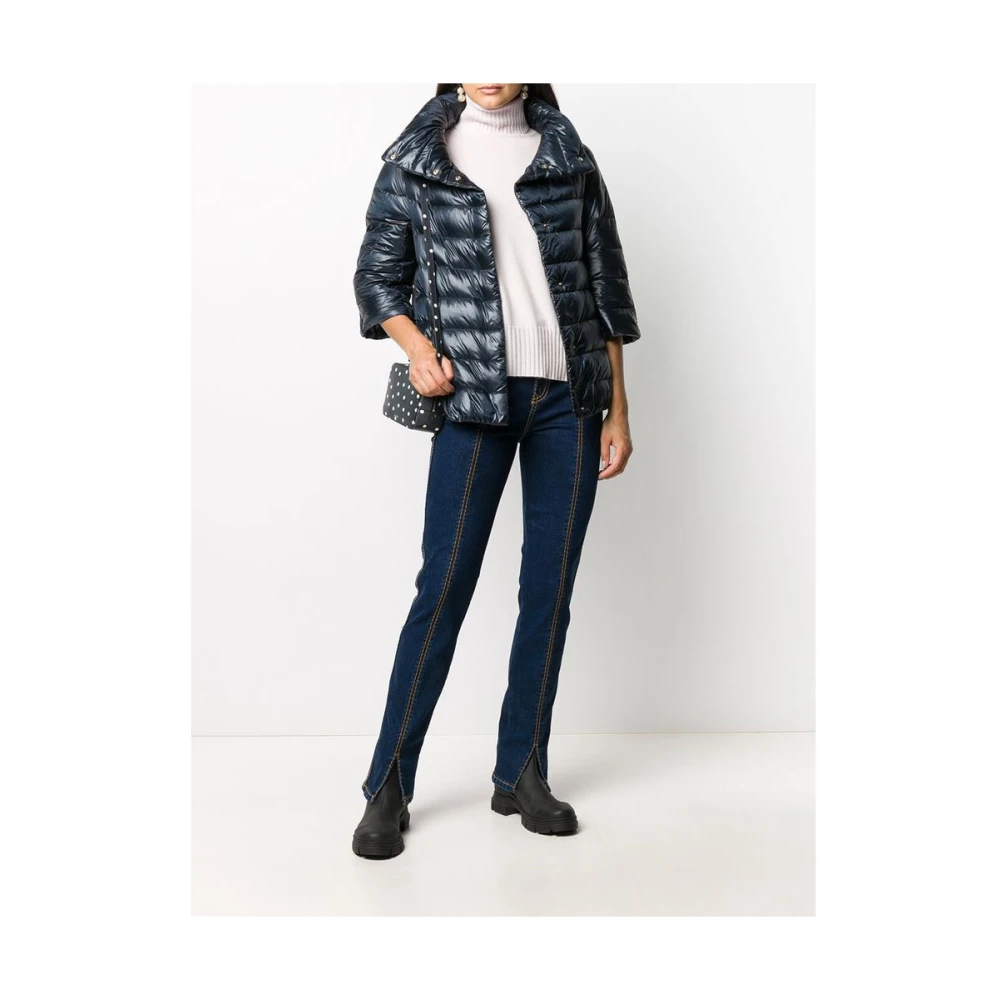 Herno Navy Blauw Gewatteerd Hoge Hals Jas Blue Dames