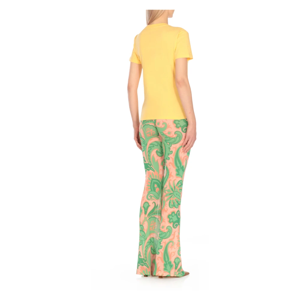 ETRO Gele Katoenen Crewneck T-shirt met Logo Yellow Dames