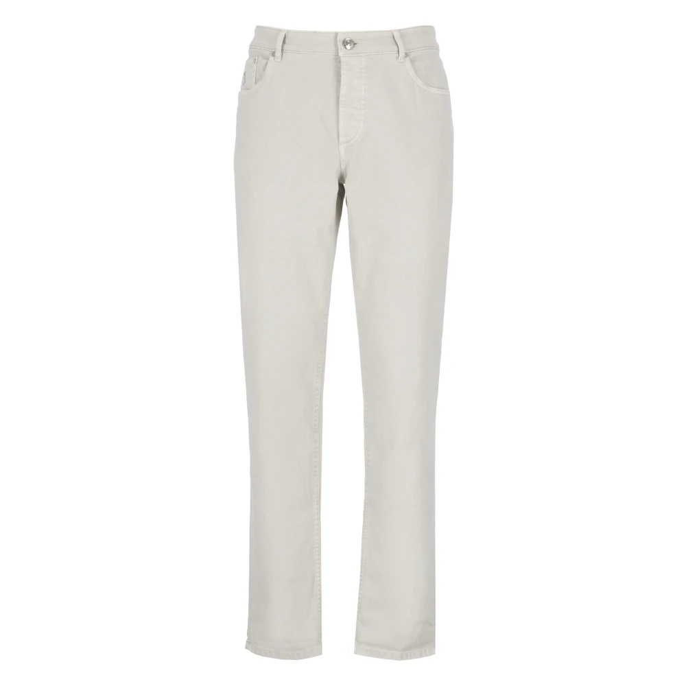BRUNELLO CUCINELLI Beige Katoenen Broek met Geborduurd Logo Beige Heren