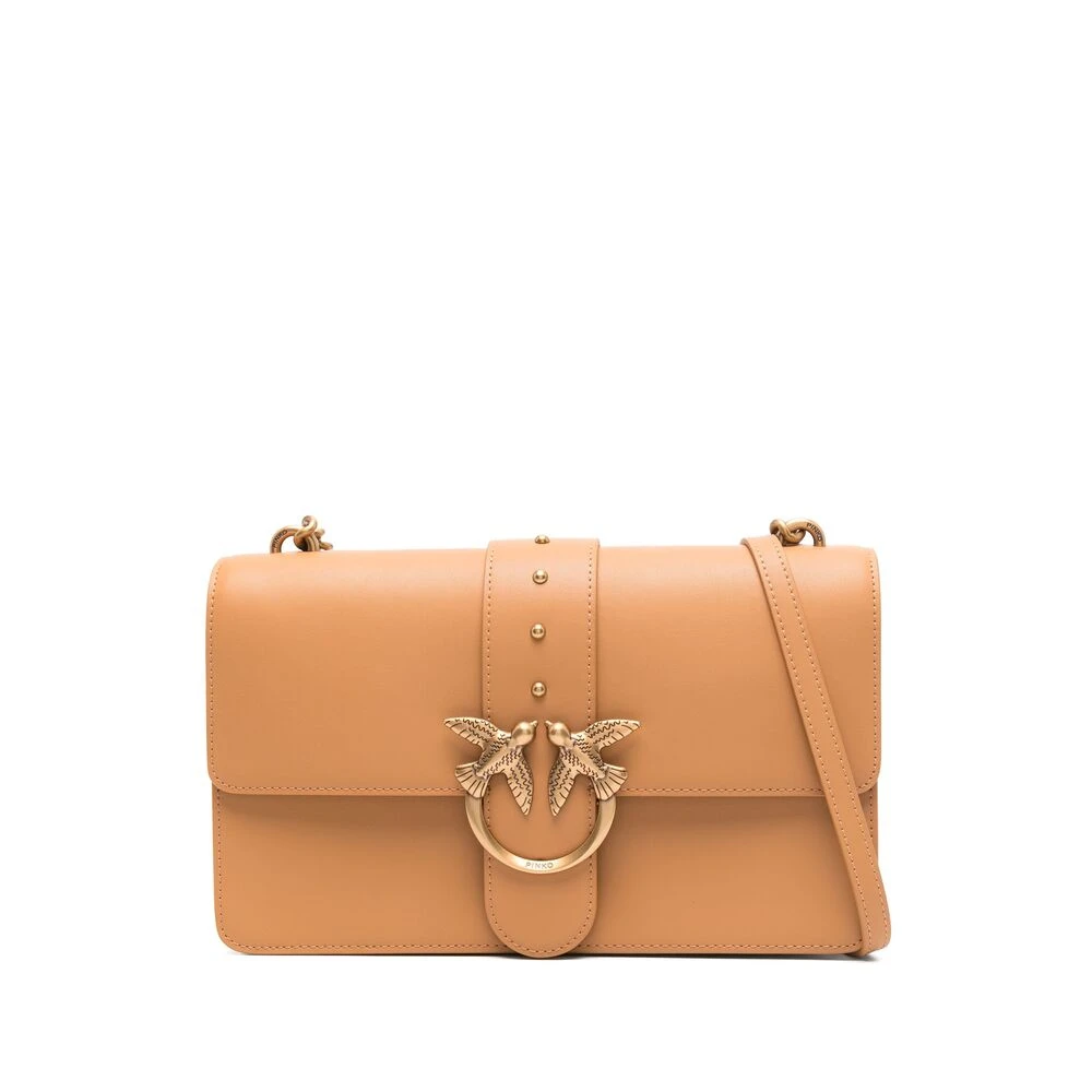 Pinko Bruine leren schoudertas met ketting Brown Dames