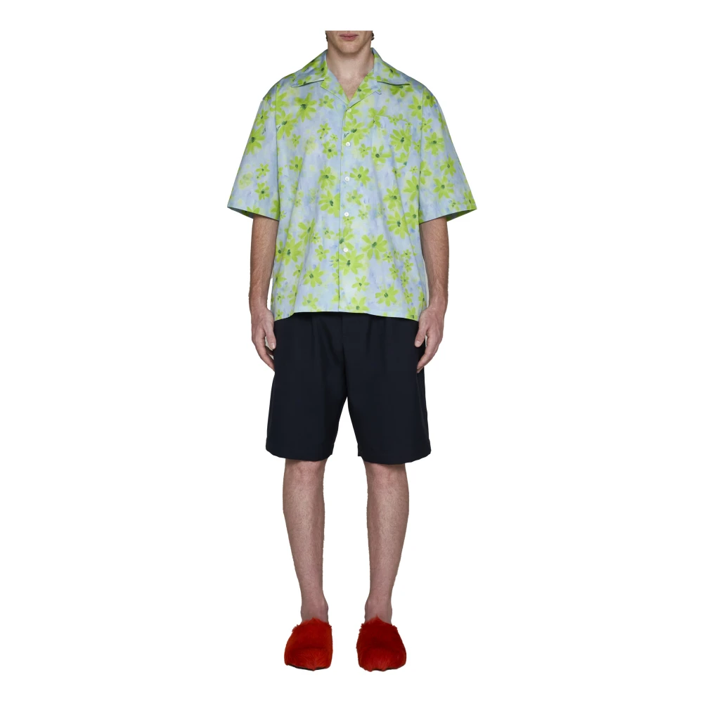 Marni Navy Blauw Wol Plooi Shorts Black Heren